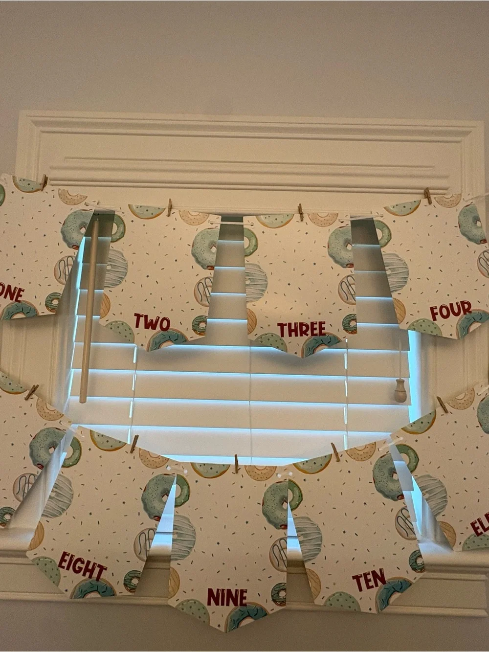 First (1st) birthday Numbered Donut month milestone garland - Cream/Blue/Teal